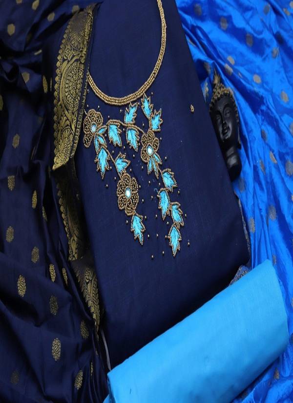 Kulfi Latest Functions Wear Hand Work Cotton South Slub Dress Material With Banarasi Dupatta Collection  